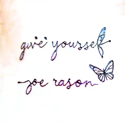 tattoo going along the ribs to the hip saying “g;ve yourself a reason” with a small butterfly above it tattoo design idea