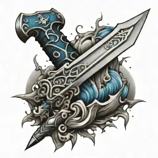 buster sword with a blue root growing from it tattoo design idea