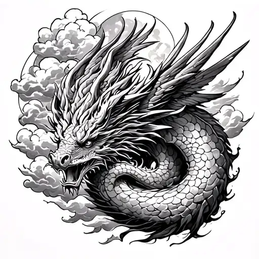 Leviathan, Virgo, Typhoon, Wings, Clouds, Dragon wrapped tattoo design idea