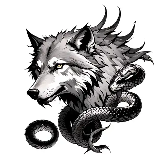 the wolf Fenrir and the serpents of Jormundgan tattoo design idea