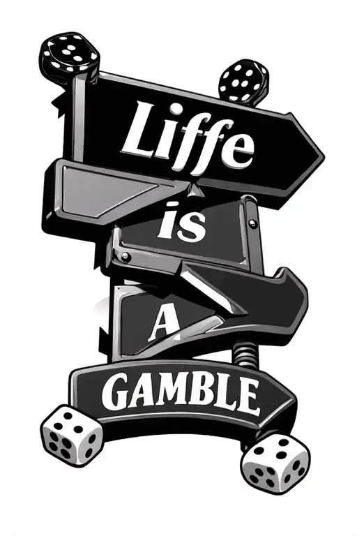 life is a gamble with street signs and dice rolling tattoo design idea