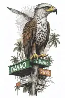 davao city with philippine eagle, street signs and building design tattoo design idea