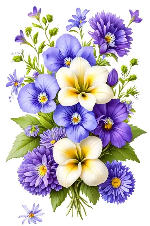 violets, primroses, asters calli lilies flowers intertwined tattoo design idea