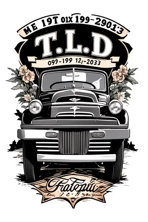 "T.L.D. 09•19•1955 - 09•12•2023" 1935 Ford pickup truck memorial tattoo for dad memorial tattoo design idea