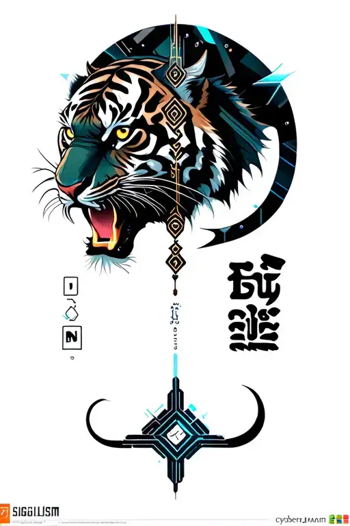 thai language with tiger fighting tattoo design idea