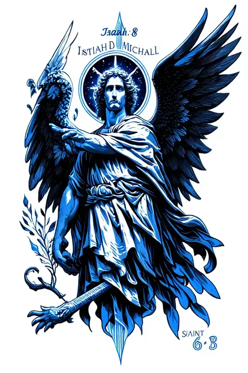 "Isaiah 6:8" saint Michael blue thin line tattoo tattoo design idea