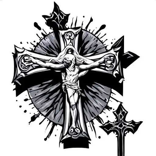 Romans 8:11 in the shape of a cross intertwined tattoo design idea