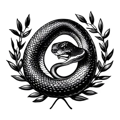 snake wrapped around laurel wreath tattoo design idea