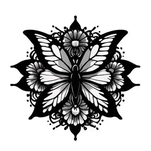 Mandala cuffly arm with 3 butterflies tattoo design idea