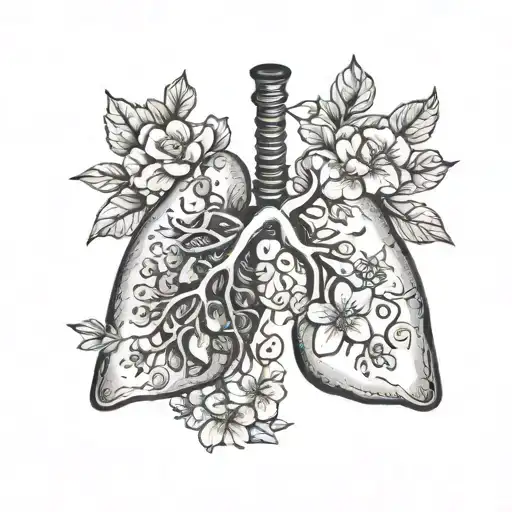 lungs with one side as flowers growing tattoo design idea