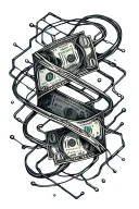 money with electrical circuit intertwined tattoo design idea