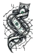 money with electrical circuit intertwined tattoo design idea