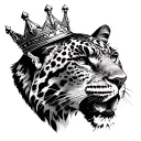 create a black and white tattoo of a leopard with a king crown  tattoo design idea