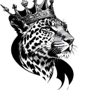 create a black and white tattoo of a leopard with a king crown  tattoo design idea