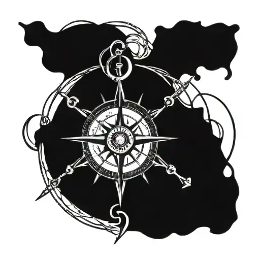 Nautical compass intertwined with anchor and ship wheel, symbolizing your connection to the merchant navy tattoo design idea