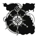 Nautical compass intertwined with anchor and ship wheel, symbolizing your connection to the merchant navy tattoo design idea