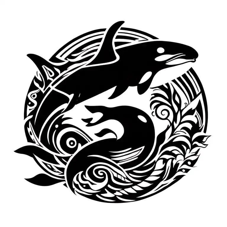 Haida orca mother and son playing tattoo design idea