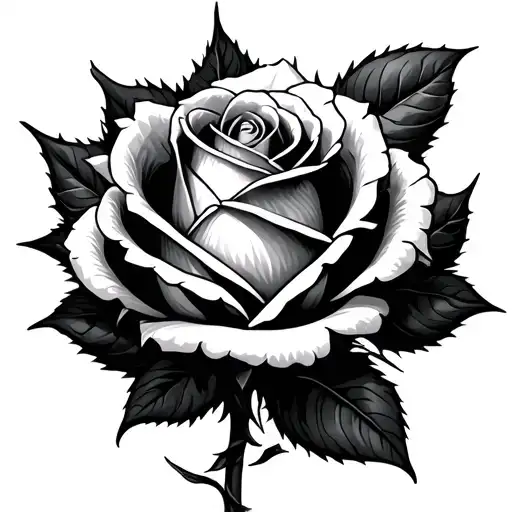 small, black and white rose with thorns tattoo design idea