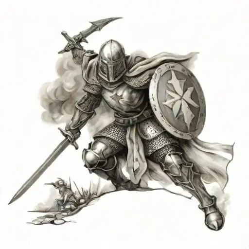 crusader in battle scene tattoo design idea