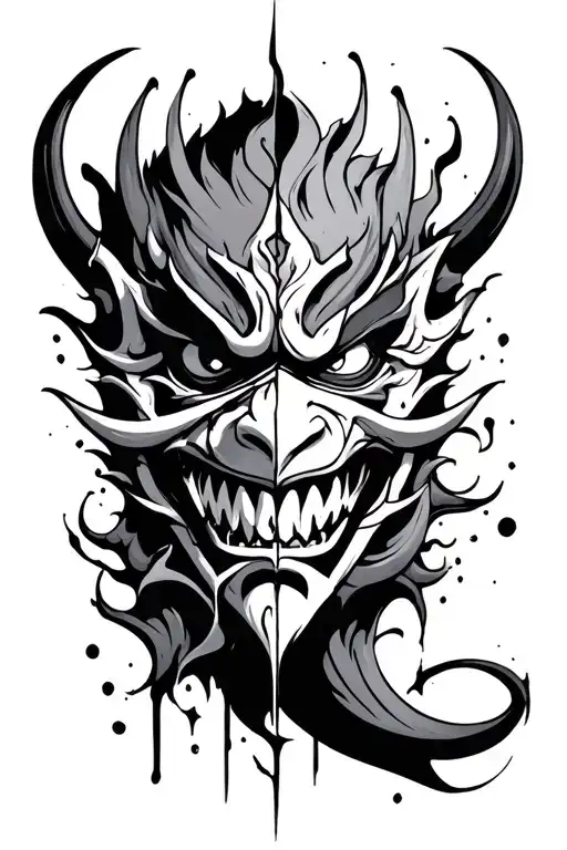 oni mask broken eye tattoo design idea