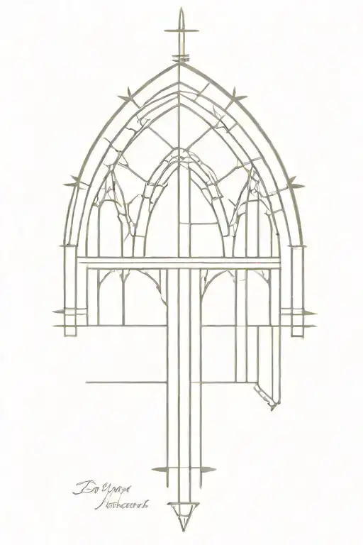 gothic church window fineline tattoo design idea