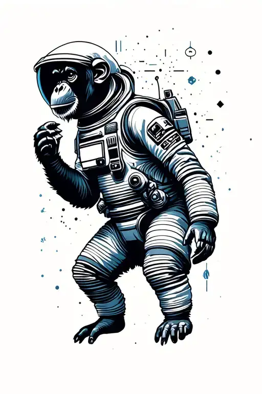cyberpunk chimpanzee astronaut floating in space tattoo design idea
