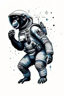 cyberpunk chimpanzee astronaut floating in space tattoo design idea