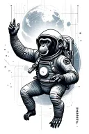 cyberpunk chimpanzee astronaut floating in space tattoo design idea