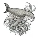 Underwater, sperm, whale and giant squid wrapped tattoo design idea