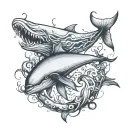 Underwater, sperm, whale and giant squid wrapped tattoo design idea