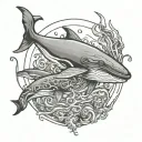 Underwater, sperm, whale and giant squid wrapped tattoo design idea