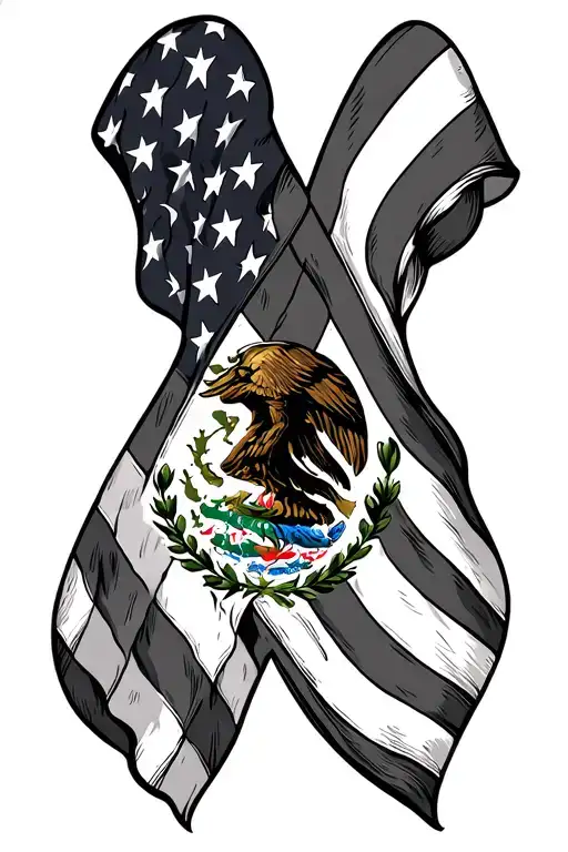 Mexican and american flag intertwined tattoo design idea