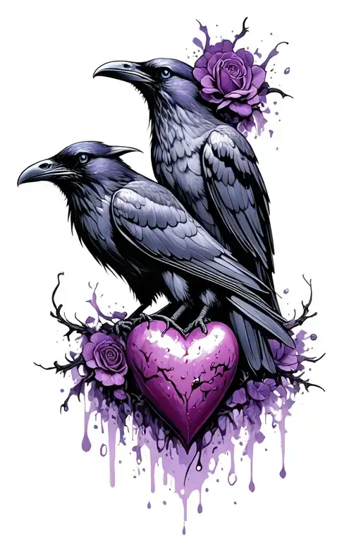 2 headed violet raven holding a bleeding heart tattoo design idea