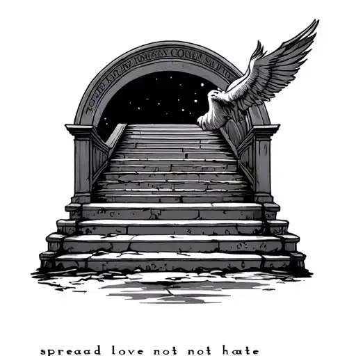 stairway to heaven with an arch that says spread love not hate at the bottom tattoo design idea