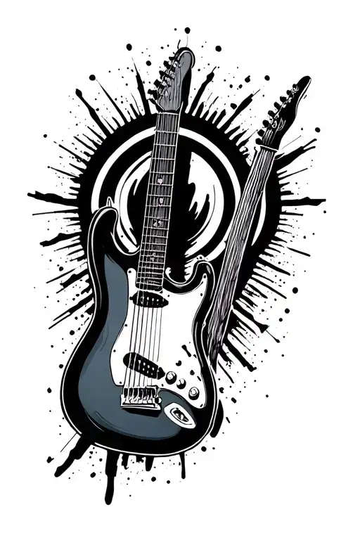 minimal electric guitar line drawing tattoo design idea