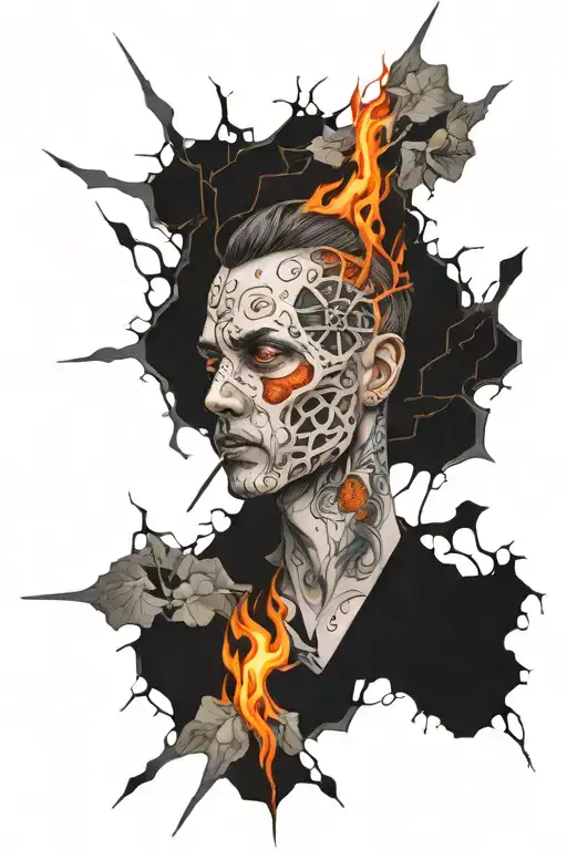Arcane tattoo, hex anomaly infection, burn outlines, perforated asymmetrical, located in separate spots on the back tattoo design idea