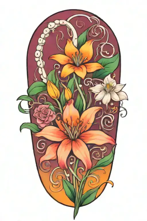 snowdrop, rose, marigold, octopus tentacles tattoo design idea