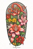 snowdrop, rose, marigold, octopus tentacles tattoo design idea