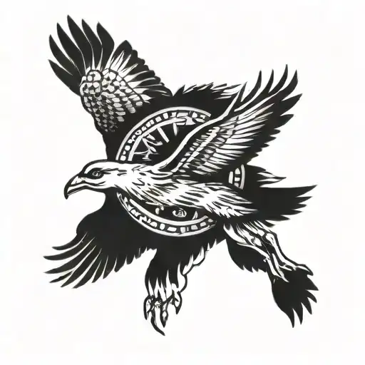 White tailed deer and eagle flying tattoo design idea