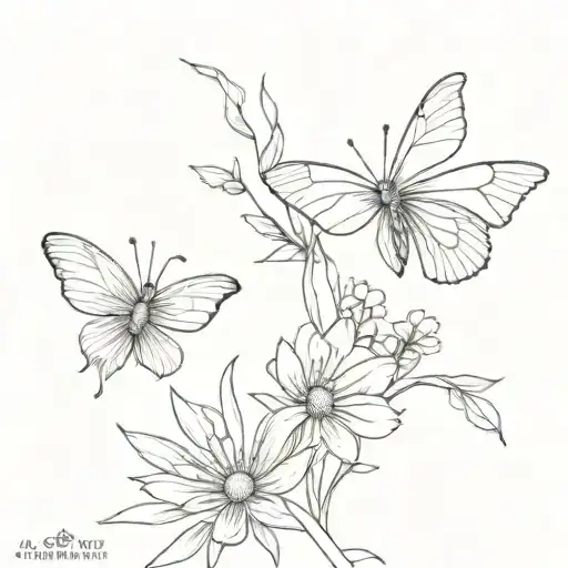 aster flower butter fly fineline tattoo tattoo design idea