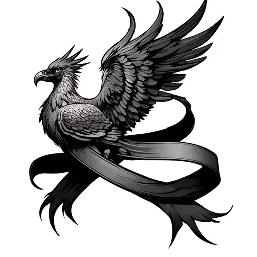 ribbon with phoenix rising from the ashes tattoo design idea