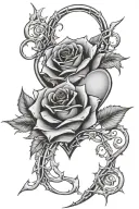 rose and heart in fire bound with thorns. on the heart written "Hope" tattoo design idea