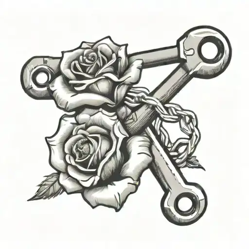 A tattoo of a wrench and a rose intertwined, symbolizing the balance between your occupation as a plumber and your love for your wife tattoo design idea