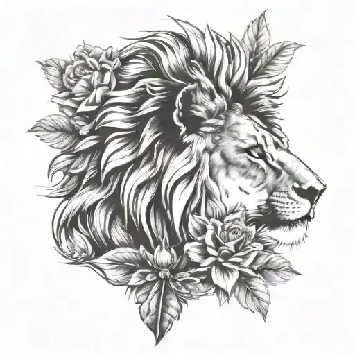 lion and virgin of Guadalupe tattoo design idea