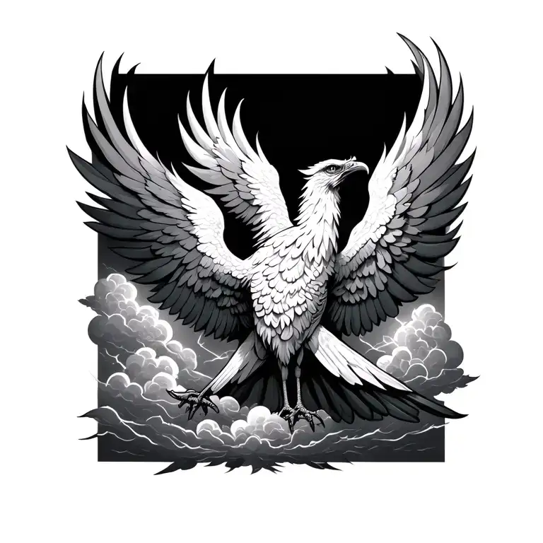 phoenix bird against a thundercloud tattoo design idea