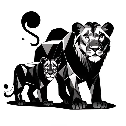 lioness with 2 lion cubs tattoo design idea