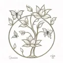 A minimalist tree of life with a lotus flower and a butterfly design tattoo design idea