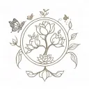 A minimalist tree of life with a lotus flower and a butterfly design tattoo design idea