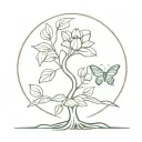 A minimalist tree of life with a lotus flower and a butterfly design tattoo design idea