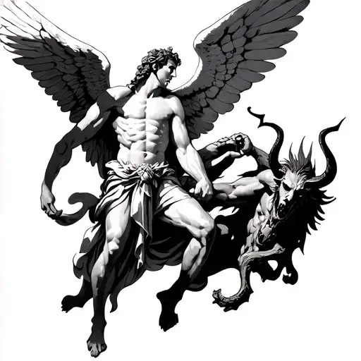 St. Michael the Archangel defeating satan tattoo design idea